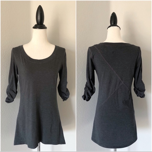 Athleta Black Heather Shiva Ruched Sleeve Top - Picture 2 of 5